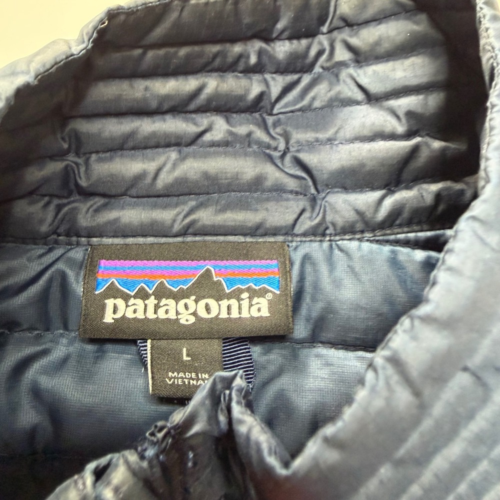 PATAGONIA Down Sweater Jacket Navy Blue Orange Full Zip Men's Size Large - Picture 9 of 12